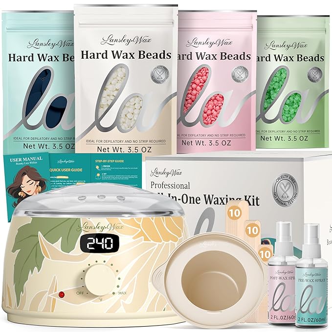 LANSLEYWAX Digital Waxing Kit for Women Men - YOLO Flora Waxing Machine with 39 Accessories - Hard Wax Kit for Arm Leg Brazilian Bikini Face Sensitive Skin Wax Warmer Hair Removal for Home/Salon Use