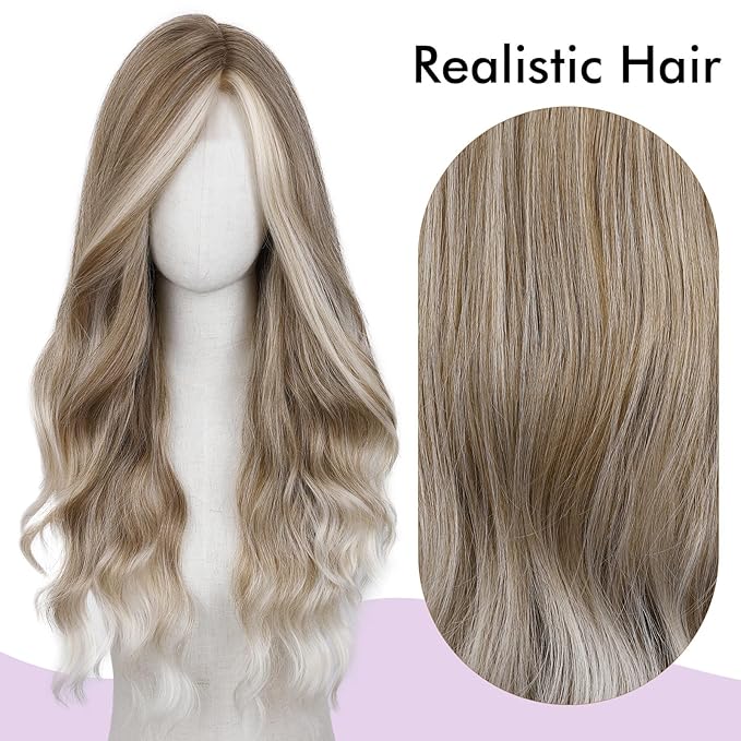 FAVE Ash Blonde Wig Middle Part Lace Blonde Wigs Natural Wavy Dirty Blonde Wigs Soft Long Wigs for White Women(26 Inches)