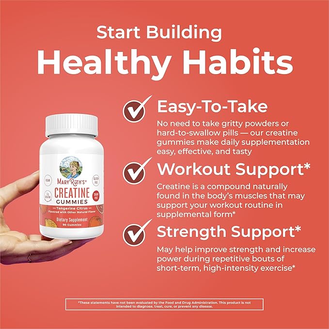 MaryRuth's Creatine Gummies | Creatine Monohydrate Gummies | 1 g Creatine Per Gummy | Creatine for Women &amp Men | Tangerine Citrus Flavor | Exercise | Workout | Sugar Free | Vegan | 90 Count