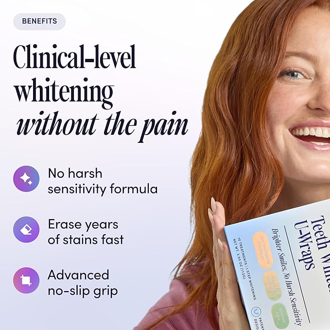 Teeth Whitening U-Wraps ? 10 Treatments ? 15% Hydrogen Peroxide Enamel-Safe No Harsh Sensitivity ? Patented Strip Design with Aloe Calendula &amp Peppermint ? Fast Even Whitening
