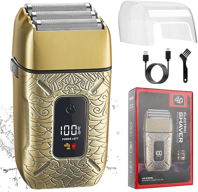 Electric Shavers for MenWaterproof Powerful Motor Electric RazorHead Shavers for Bald MenTriple Foil Beard TrimmerBarber Supplies LED Displays &amp USB Charging Shaver Gifts