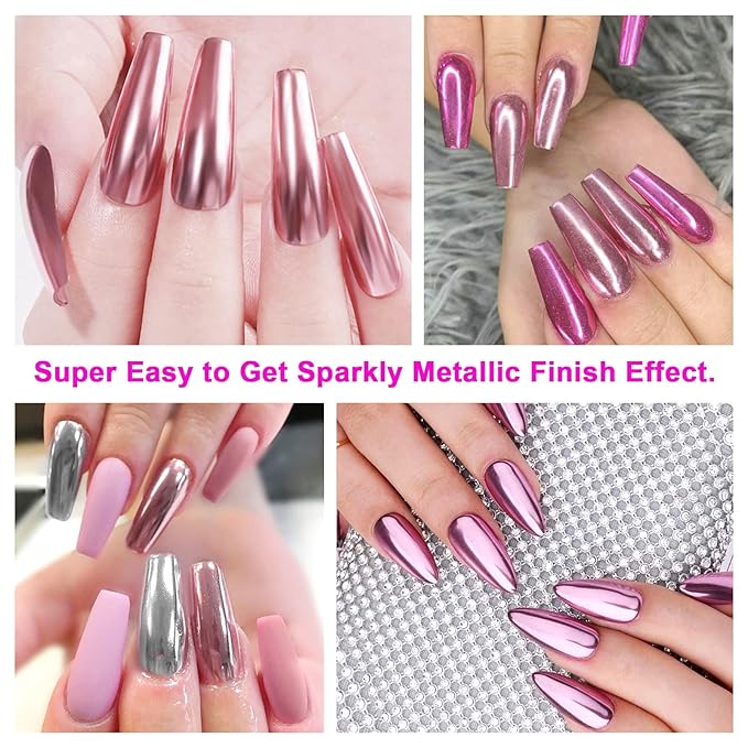 SAVILAND Chrome Nail Powder Set: 36 Colors Metallic Mirror Effect Holographic Chrome Nail Powder Iridescent Chameleon Pigment Manicure DIY Nail Art Decoration Glitter Dust with Sponge Brushes Home Use