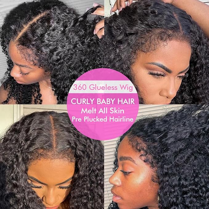 Healthair Water Wave Invisible 360 Lace Front Wigs Human Hair 4C Edge Hidden Strap Pre Cut Lace Pre Bleached Knots Glueless 360 HD Full Lace Wigs for Women (28inch)
