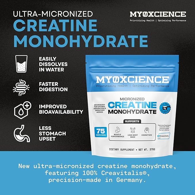 MYOXCIENCE Micronized Creavitalis Creatine | The World?™s Purest Micronized Form of Creatine Monohydrate | Supports Muscle Performance Lean Body Mass &amp Cognition | 75 Servings