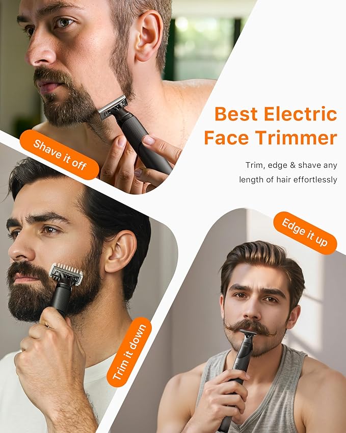[2025 Upgraded] Beard &amp Nose Hair Trimmer Kit [All-in-One] 12 in 1 Rotating Comb Travel Body Hair Electric Shaver for Men USB-C Fast Charging Painless Razor Waterproof Wet/Dry Black(Pack)