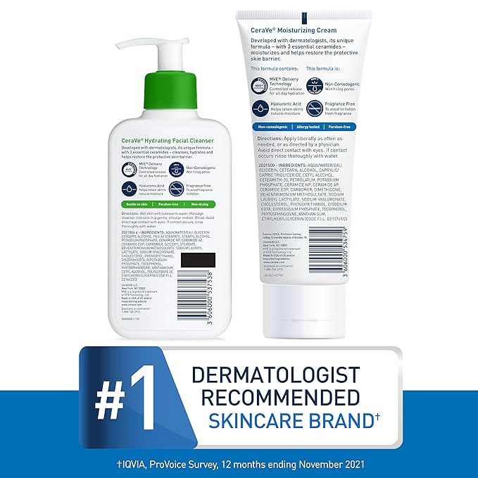 CeraVe Hydrating Skin Care Set 8oz Moisturizing Cream &amp 8oz Hydrating Facial Cleanser Ceramides + Hyaluronic Acid Moisturizer and Face Wash Accepted by National Eczema Association