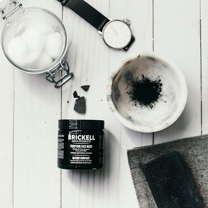 Brickell Men's Purifying Charcoal Face Mask Skin Care Product Natural and Organic Activated Charcoal Facial Mask With Detoxifying Kaolin Clay 4 Ounce Unscented