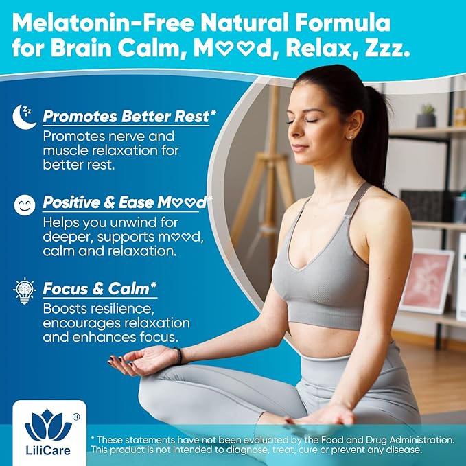 L Theanine Calm Gummies 500mg Sugar-Free Liposomal L-Theanine Supplement w/Safforn Magnesium Glycinate GABA Ashwagandha Algae Omega-3 Vitamin D3 B12 for Brain Calm Relax Mood Zzz 120Cts