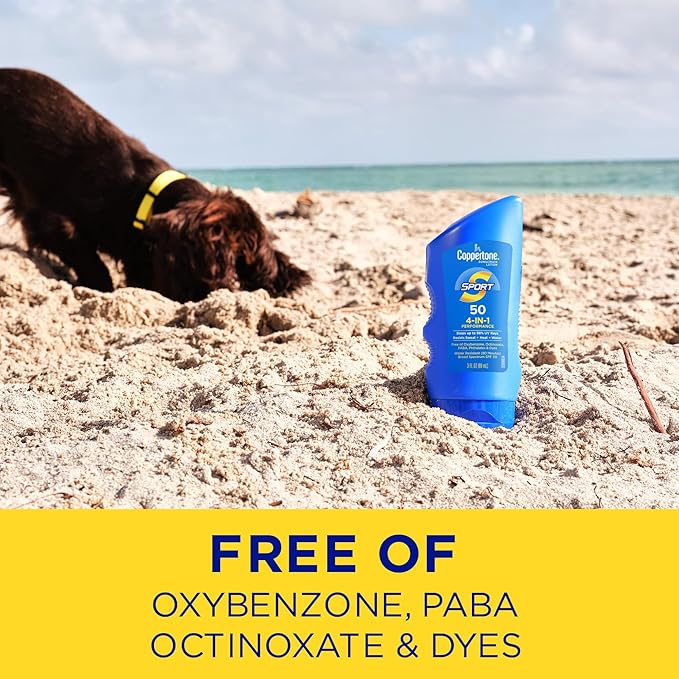 Coppertone Sport Sunscreen Lotion SPF 50 Sweat Heat and Water Resistant Sunblock Lightweight Oxybenzone Free Travel Size Sunscreen Bulk Pack 3 Fl Oz Bottle Pack of 6
