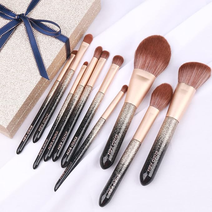 Natural Hair Makeup Brush Set Professional Sable Makeup Brushes Set with Case Natural Hair Brushes Makeup Set Glitter Make up Brushes Set Professional Natural Makeup Brushes - ORRA Black