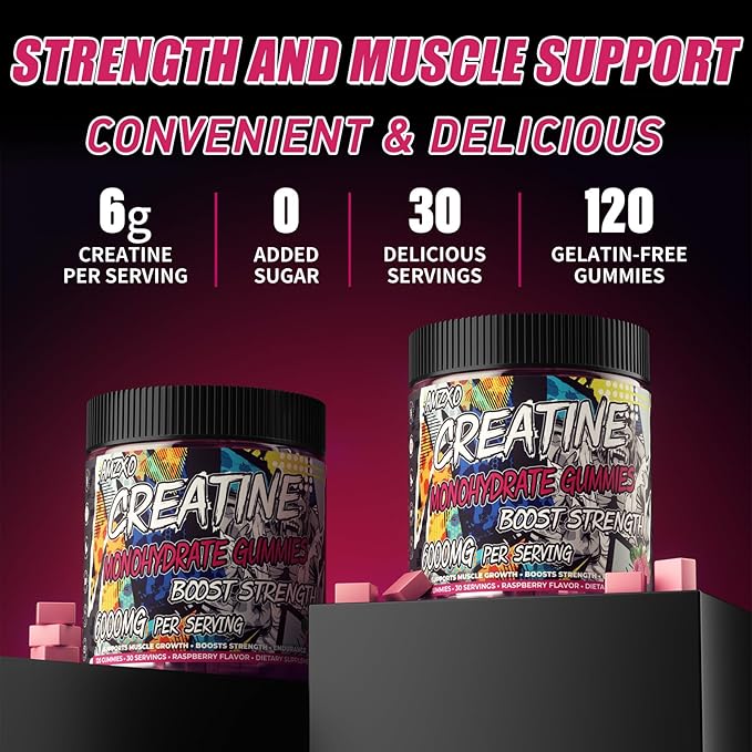 Creatine Monohydrate Gummies 6g for Men WomenComplex Creatine Monohydrate Chewable for Muscle StrengthMuscle BuildingEnergy BoostPre-Workout Energy SupplementVegan Raspberry - 120 Count
