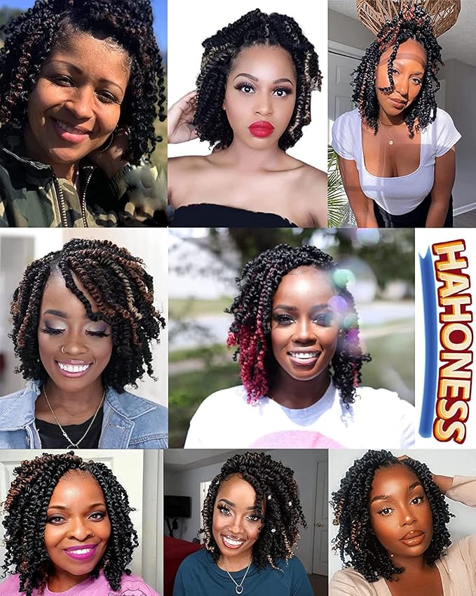 10 Inch 8 Packs Pre Looped Passion Twist Crochet Hair for Black Women and Kids-Ombre Blue Super Soft Bouncy Synthetic Braided Hair Extensions(10 Inch-8 PacksT1B/Blue)