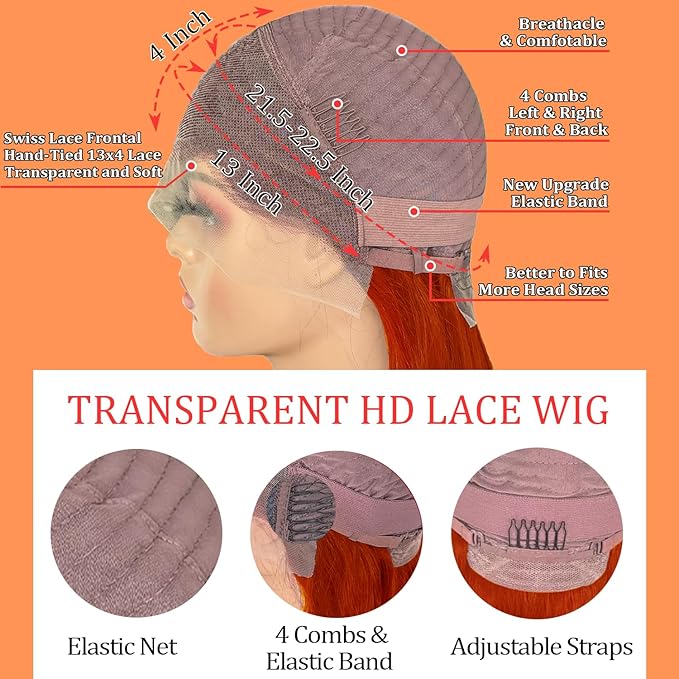 PANDA ANGEL Ginger Orange Lace Front Wigs Human Hair Pre Plucked Gluleless Straight Ginger Wig 350# Colored Orange Lace Frontal Wigs for Women Human Hair 13x4 Hd Transparent Lace Wigs 24 Inch