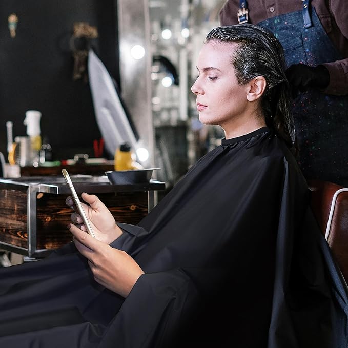 Black Waterproof Hair Salon Cape Professional Barber Cape with Metal Snap Closure Hair Cutting Cape (Black-3 Pack)