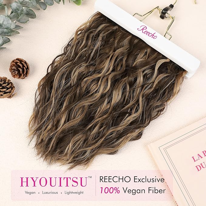 REECHO Clip in Hair Extensions - 4PCS 12 Short Curly Wavy Brown with Highlights