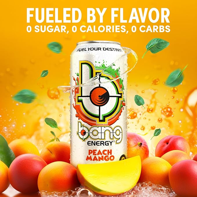 Bang Energy Peach Mango Sugar-Free Energy Drink 16-Ounce (Pack of 12)