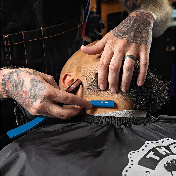 GRAVITY RAZORS Professional Straight Razor Kit ? Minimal Exposure Includes 10 Premium Blades 2mm Exposed Blue