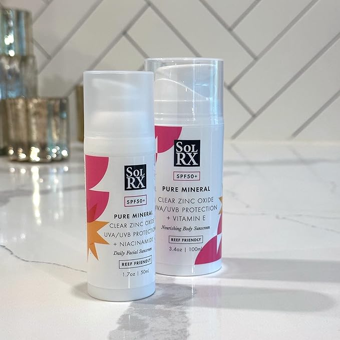 SolRX Pure Mineral SPF 50+ Face Sunscreen - 1.7oz Zinc Oxide Sunscreen with Niacinamide Daily Facial Sunscreen Reef Safe Sunscreen