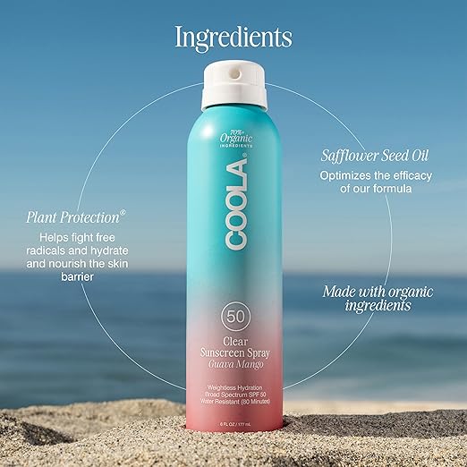 COOLA Organic Sunscreen SPF 50 Sunblock Spray Dermatologist Tested Skin Care for Daily Protection Vegan and Gluten Free Guava Mango