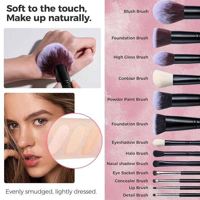 BS-MALL Makeup Brush Set with Waterproof Travel Bag &amp Makeup sponges -26 Pcs Set Triangle Puff &amp Face Washing PuffsFace Wash Headband Wristband for Travel Go Camping Gift &amp Makeup Beginne