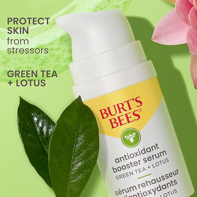 Burt's Bees Green Tea Face Serum Protects &amp Improves Skin Tone with Antioxidant Rich Green Tea &amp Lotus Naturally Brightening &amp Firming Lightweight - Antioxidant Booster Serum (1 oz)