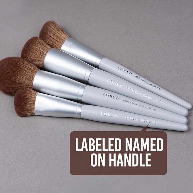 LORYP Makeup Brush Set Soft Vegan Professional Cosmetic Brushes for Face &amp Eyes Gray 20 Pcs Full-Size
