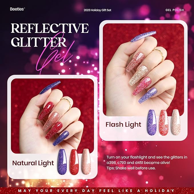 Beetles Winter Gel Polish Set 39Pcs Red Burgundy Blue Green Nude Pink Purple Gel Nail Polish with Base Top Coat for Manicure Lovers DIY at Home UV LED Needed Gift for Women Enchanted Jewelry