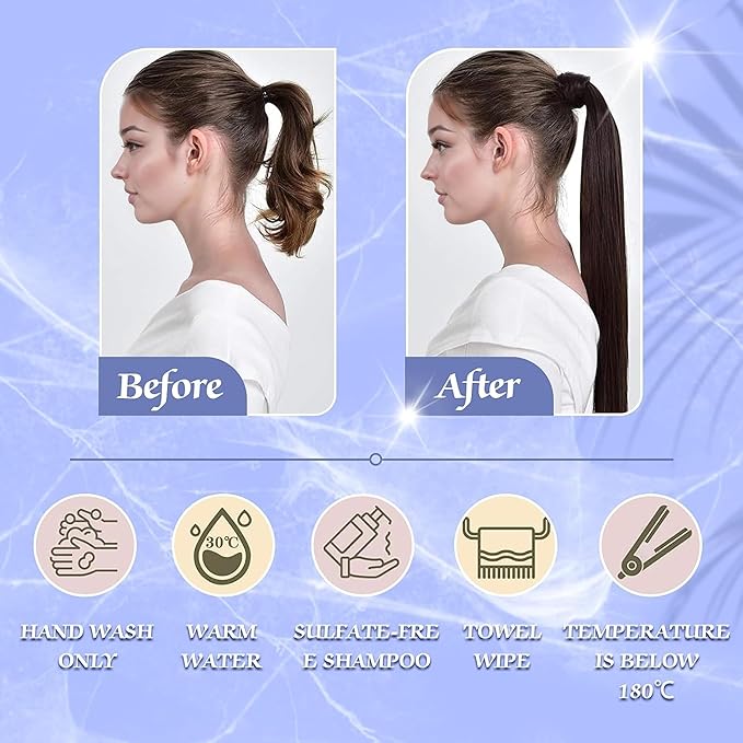 Full Shine Ponytail Extension Human Hair Dark Brown Ombre Honey Blonde Ponytail Clip in Hair Extensions Long Straight Pony Tail Hair Pieces For Women 20Inch 80g
