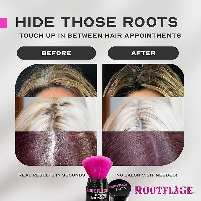 Rootflage Root Touch Up Hair Powder - Temporary Hair Color Root Concealer Thinning Hair Powder with Kabuki Applicator 31 oz + Rootflage Refill .31 oz + Small Detail Brush (LIGHT BLONDE)