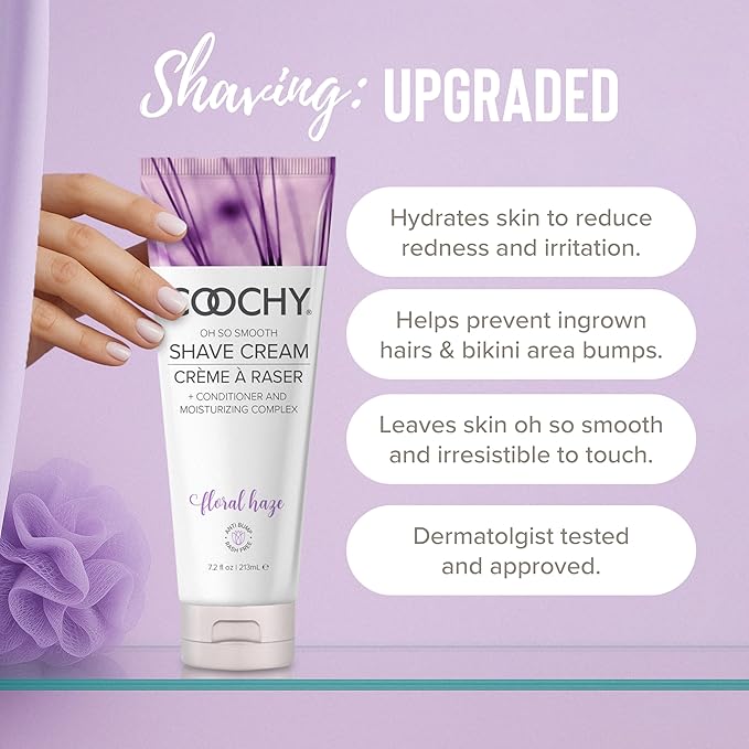 Coochy Shave Cream - Moisturizing Shave Lotion - Gentle Intimate Shaving Cream - For Bikini Area Underarms Legs &amp More - Rash-Free Hydrating Formula - Floral Haze 12.5 oz