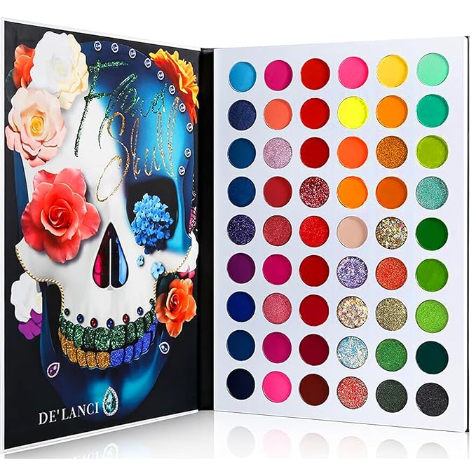 DE'LANCI Big Colorful Eyeshadow Palette Professional 54 Color Board Eye Shadow Bright Neon Glitter Matte Shimmer Makeup Pallet Highly Pigmented Powder EyeShadow for Women Girl Halloween Christmas Gift