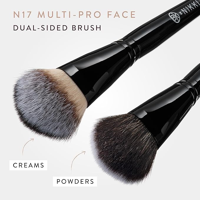 BK BEAUTY - NIKKI LA ROSE N17 MULTI-PRO FACE BRUSH ? Dual-Sided Paddle Brush for Face Application Liquid Powder Blending - Bronzer Contour Blush Foundation