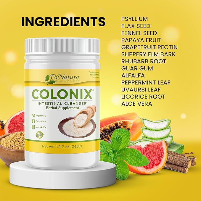 DrNatura Colonix Intestinal Cleanser All-Natural Daily Fiber Colon Detox and Cleanse Supports Healthy Colon Intestines Gut 30 Day Serving 12.7 Oz.