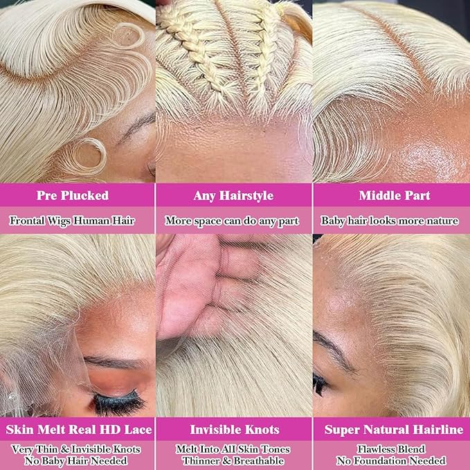 613 13x6 Lace Front Wig Human Hair 38 Inch Blonde Wig Human Hair 613 HD Lace Frontal Wig 13x6 200 Density Body Wave Blonde Lace Front Wigs for Women Pre Plucked with Baby Hair