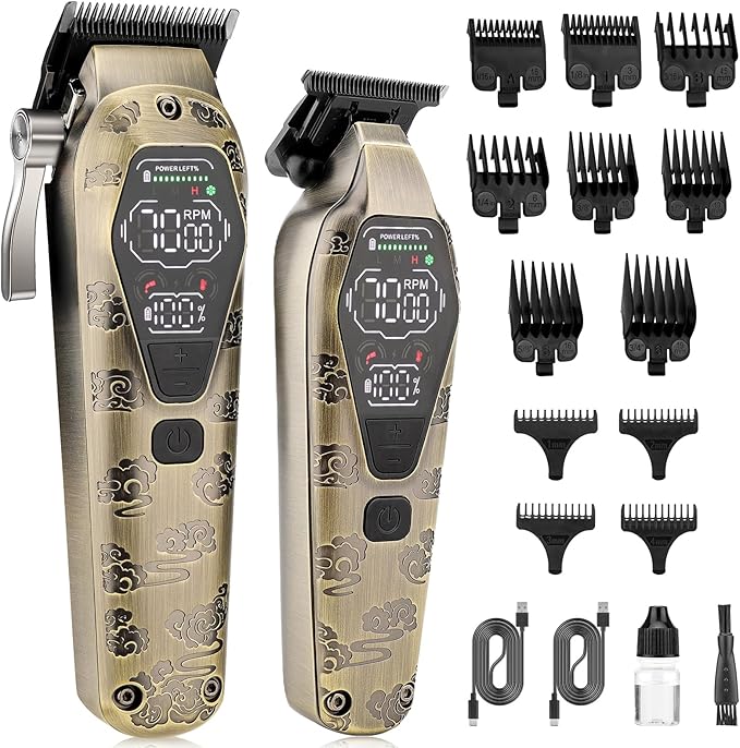 Professional Hair Clipper for Men - Cordless Clippers and Trimmers Set Heavy-Duty Motor Hair Cutting Kits with LED Display 7000RPM High-Power Motor USB Charging Gifts for Men Bronze