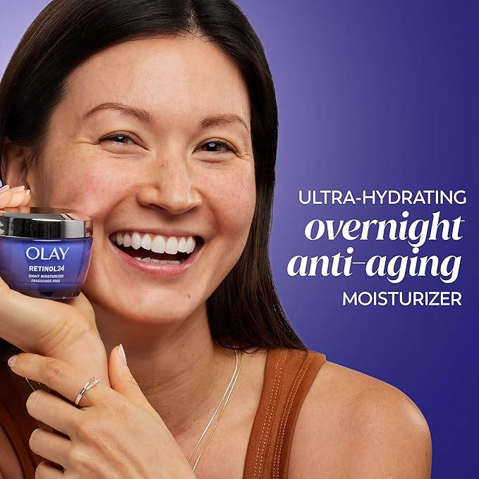 Olay Retinol 24 Face Moisturizer Anti-Aging Night Cream for Women Fragrance-Free Non Greasy - Anti-Wrinkle Smooth Fine Lines Tightening Hydrating Skin Care - Peptides Glycerin 1.7 Oz