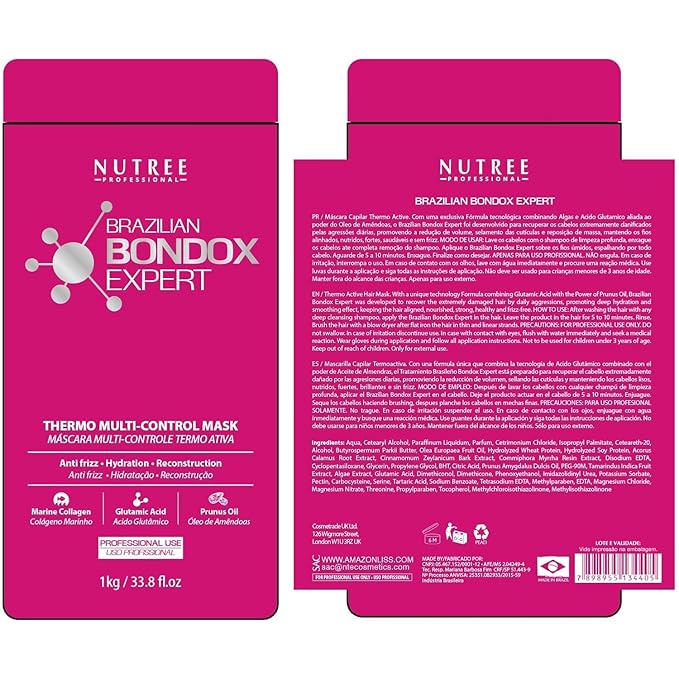 Brazilian Hair Bondox Expert Thermal Mask 33.8 fl.oz - Formaldehyde-Free - Repairs Hair Elasticity Softens Moisturizes Adds Shine - 20 Applications