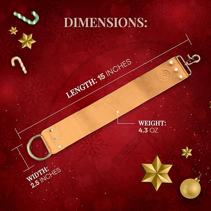 Naked Armor Straight Razor Leather Strop - 2.5 x 15 Cow Leather Razor Blade Sharpener with Brass Hooks Brown