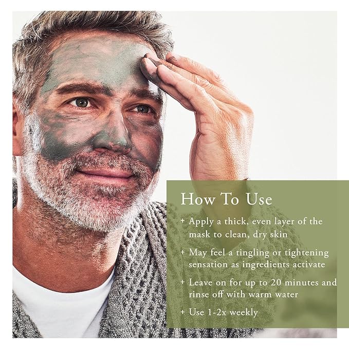Caldera + Lab The Deep | Men's Organic Hydrating Clay Face Mask for Dry Sensitive &amp Normal Skin ? Vegan Natural &amp Antioxidant Packed Exfoliating Skincare Facial Treatment