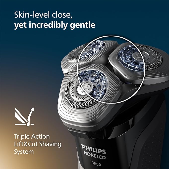 Philips Norelco Shaver i9000 Wet &amp Dry Electric Shaver Ink Black SenseIQ Technology Triple Lift &amp Cut System 360 Rotating Dual SteelPrecision Precision Blades Nose Trimmer Model X9000/9