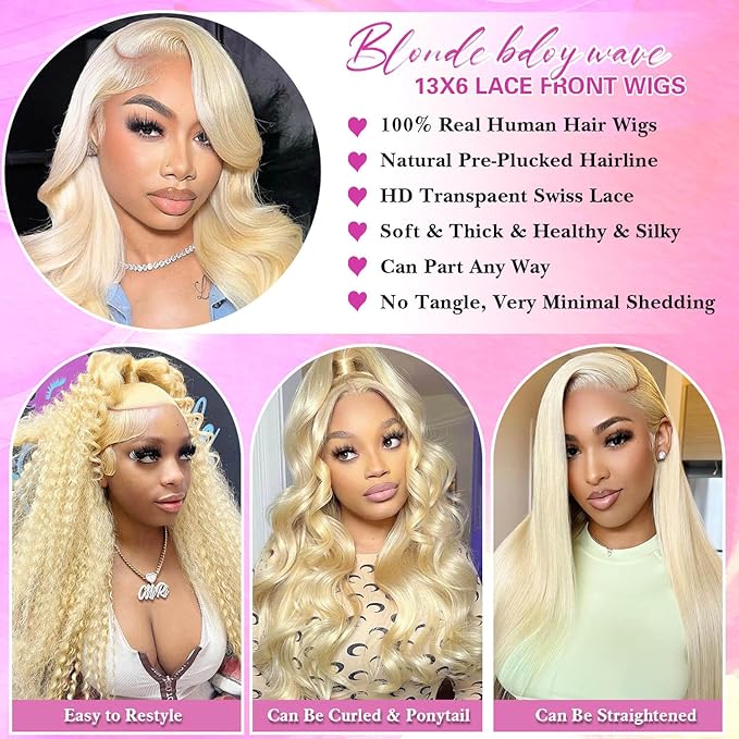 613 13x6 Lace Front Wig Human Hair 38 Inch Blonde Wig Human Hair 613 HD Lace Frontal Wig 13x6 200 Density Body Wave Blonde Lace Front Wigs for Women Pre Plucked with Baby Hair