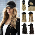 Baseball Hat WigHat with Hair attached 24'' Adjustable Black Cap with Long Wavy Synthetic Hair Extensions for Women Girls(Ash Blonde)
