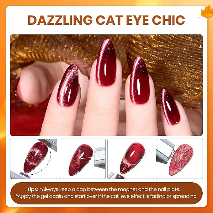 Beetles Fall Gel Nail Polish Set ? Autumn Aura 20 Colors Gel Polish Kit Burgundy Red Brown Yellow Orange Purple Cat Eye &amp Glitter Soak Off UV LED Manicure with Base Glossy Matte Top Coat