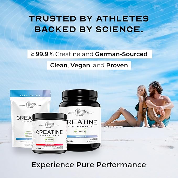 Muscle Feast Creapure Creatine Monohydrate Powder Vegan Keto Friendly Gluten-Free Easy to Mix Muscle Recovery Supplement Trusted Creatine for Muscle Growth Flavored Creatine Natural Grape 300g