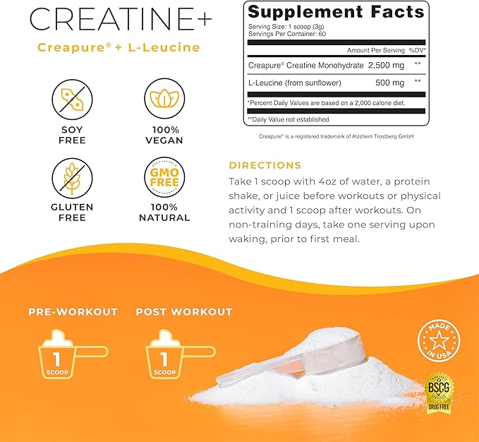 One Sol Creatine for Women All Natural Women’s Creatine Powder w Creapure &amp Leucine Increase Lean Muscle Mass Reduce Recovery Time Promotes Brain &amp Bone Health (Unflavored 60 Servings)