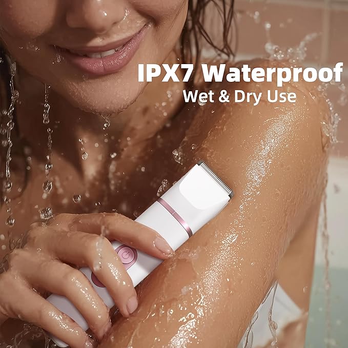 5-in-1 Bikini Trimmer for Women: IPX7 Waterproof Electric Razor Shaver for Face Pubic Area Leg Arm Underarm Nose Cordless Rechargeable Body Hair Removal Battery Display Ceramic Blade