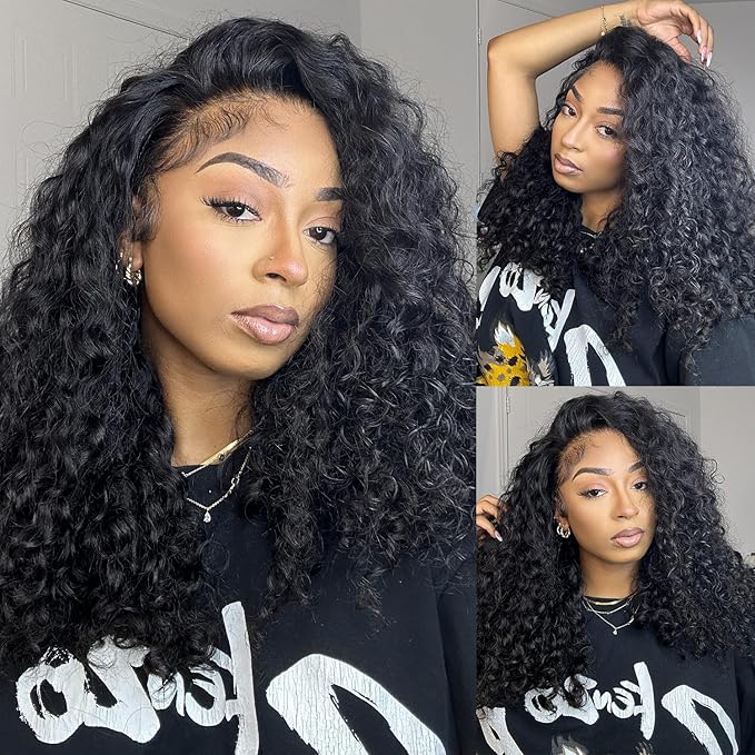 Myecool Curly Half Wig Human Hair 200 Density Glueless Wear and Go Wigs Human Hair 22 Inch 3 In 1 Half Wigs for Women Drawstring Seamless Flip Over Beginner Friendly