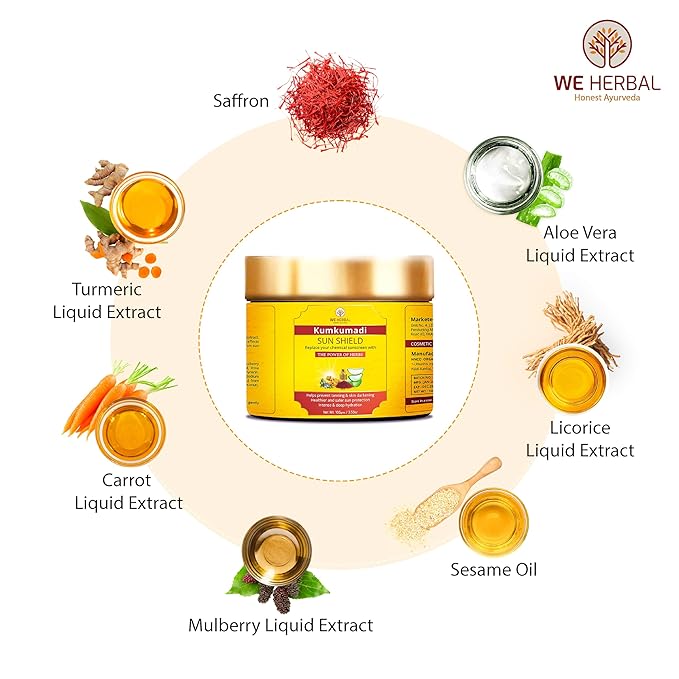 Kumkumadi Sunscreen | Ayurvedic Sun Shield with Saffron Aloe Vera &amp Licorice | Sun Protection Without White Cast | Non-Greasy No Chemicals or Fragrance | 100ml