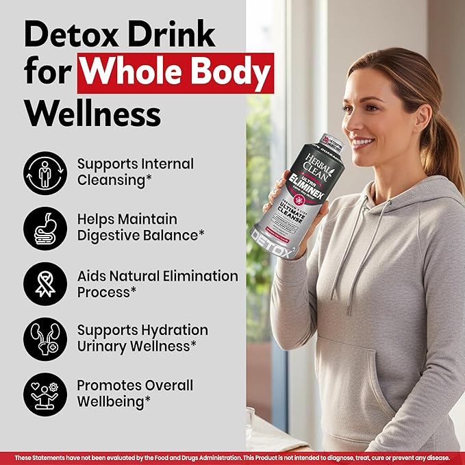 Herbal Clean Same Day Ultra Eliminex Detox Cleanse Drink* (32 fl oz) - Dragon Fruit Flavor Full Body Cleanse Detox Drink with Milk Thistle Seed* for high Toxin* Vitamin B12 for Men &amp Women