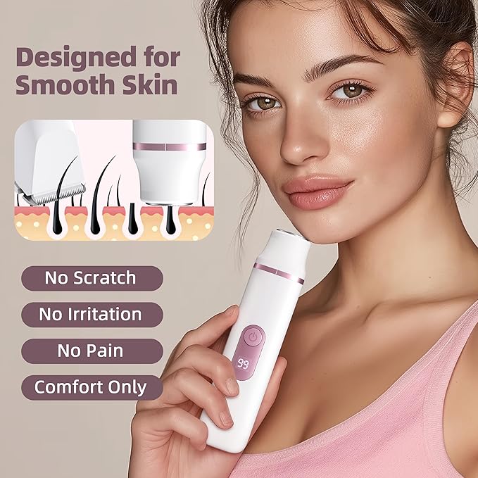 5-in-1 Bikini Trimmer for Women: IPX7 Waterproof Electric Razor Shaver for Face Pubic Area Leg Arm Underarm Nose Cordless Rechargeable Body Hair Removal Battery Display Ceramic Blade